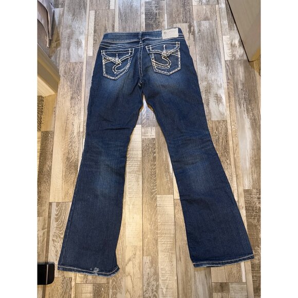 Silver Suki Surplus Womens Bootcut Jeans Size 12 Dark Wash Denim (worn hem) - Picture 4 of 9